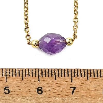 Natural Mixed Stone Faceted Oval Pendant 304 Stainless Steel Cable Chain Necklaces for Women NJEW-JN06226-1
