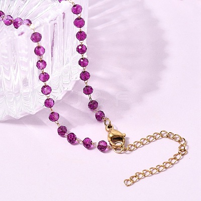 304 Stainless Steel with Glass Faceted Rondelle Bead Handmade Link Chain Birth Stone Necklaces for Women NJEW-G195-01G-03-1