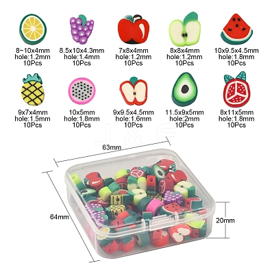 100Pcs 10 Style Handmade Polymer Clay Beads Set CLAY-YW0001-55-1