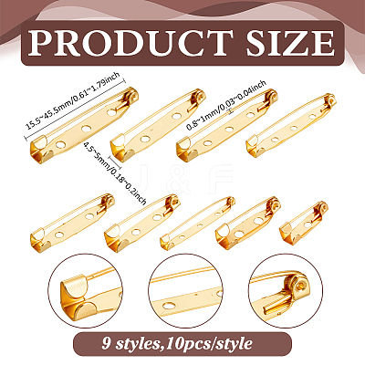 90Pcs 9 Styles Iron Pin Backs IFIN-PH0001-38-1