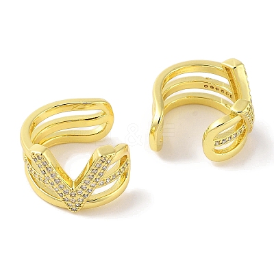Brass Micro Pave Clear Cubic Zirconia Cuff Earrings for Women EJEW-I305-42G-1