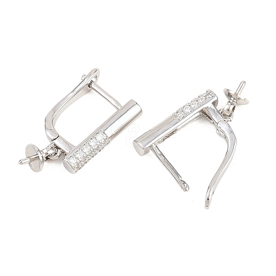 Brass Micro Pave Clear Cubic Zirconia Hoop Earring Findings KK-Z158-01P-1
