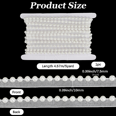 5Yards Polyester with Plastic Pearl Ribbon OCOR-CY0004-14B-1