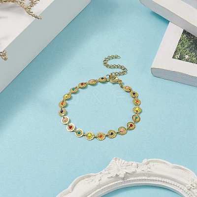 Colorful Enamel Flower Link Chain Bracelet BJEW-JB09940-1
