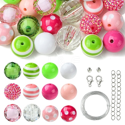 DIY Round Acrylic & Striped Resin Beads Pendants Making Kits DIY-YW0010-21C-1
