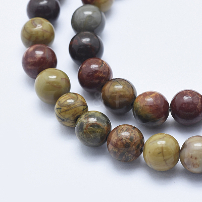 Natural Polychrome Jasper/Picasso Stone/Picasso Jasper Beads Strands G-E444-43-8mm-1