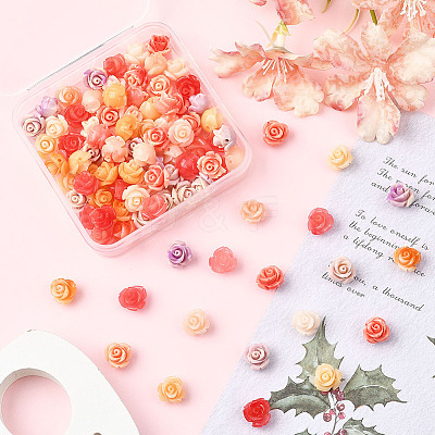 100Pcs 5 Colors Synthetic Coral Carved Beads CORA-SP0001-14-1