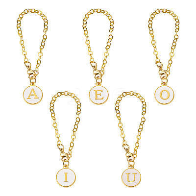 5Pcs 5 Styles Flat Round with Letter Alloy Enamel Wine Glass Charms HJEW-TA0001-14-1