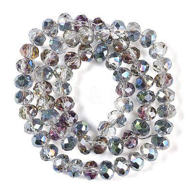 Half Rainbow Plated Faceted Rondelle Glass Beads Strands GLAA-A024E-HR01-1