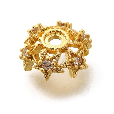 Rack Plating Brass Micro Pave Clear Cubic Zirconia Bead Caps KK-H508-25A-G-1