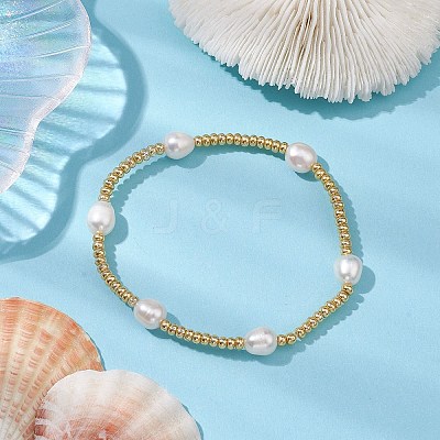 Oval Natural Cultured Freshwater Pearl & Glass seed Beaded Stretch Bracelets for Women BJEW-JB10536-1