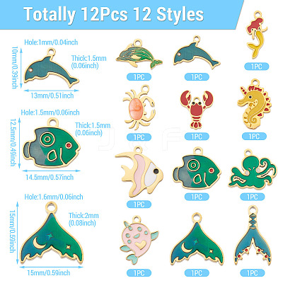 12Pcs 12 Styles 304 Stainless Steel Enamel Pendants STAS-TA0001-43-1