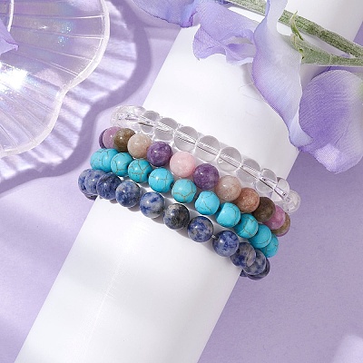 4Pcs Constellation 8mm Round Natural White Jade & Blue Spot Jasper BJEW-JB10631-1