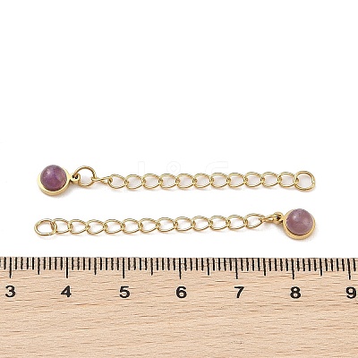 Ion Plating(IP) 316 Surgical Stainless Steel Curb Chain Extender with Natural Amethyst Round Charm High Polished STAS-A097-01G-16-1