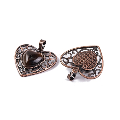Natural Tiger Eye Peach Love Heart Pendants G-G158-01-01-1