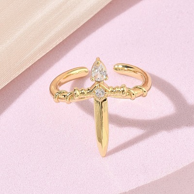Brass Micro Pave Cubic Zirconia Cuff Open Rings CU-CBAEC29-05G-1