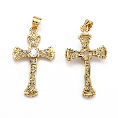 Brass Micro Pave Clear Cubic Zirconia Pendants ZIRC-J025-45G-1