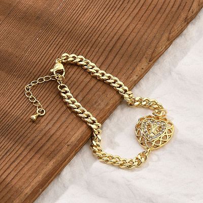Brass Micro Pave Clear Cubic Zirconia Link Bracelets LS-BJEW-Z082-03G-03-1