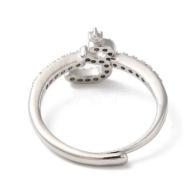 Rack Plating Brass Cubic Zirconia Arabic Letters Adjustable Rings for Women RJEW-S407-10P-06-1