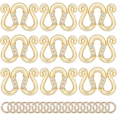 12Pcs Brass Micro Pave Clear Cubic Zirconia S-Hook Clasps KK-SC0003-42-1