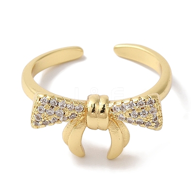 Bowknot Brass Micro Pave Clear Cubic Zirconia Open Cuff Rings for Women LS-RJEW-C098-05G-1