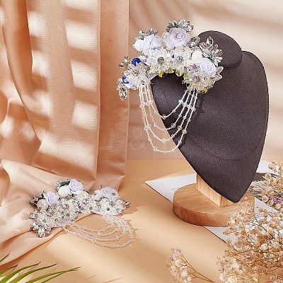 2Pcs Flower Polyester with Alloy wirh Glass with Plastic Ornament Accessories DIY-FG0006-69B-1