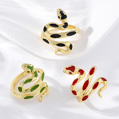 Brass Enamel Cuff Rings for Women RJEW-U043-17G-1