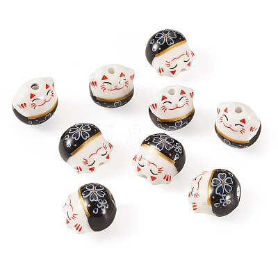 9Pcs Handmade Printed Porcelain Beads PORC-TADJ0001-01B-1
