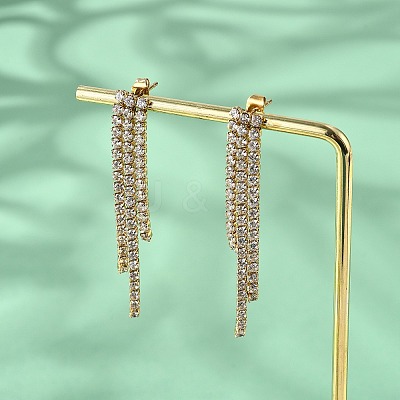 304 Stainless Steel Clear Cubic Zirconia Tassel Stud Earrings EJEW-Z094-01E-G-1
