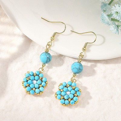 Natural & Synthetic Mixed Stone and Shell Pearl Braided Dangle Earrings EJEW-MZ00789-1
