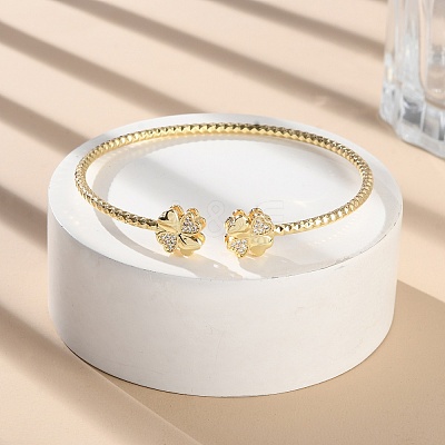 Clear Cubic Zirconia Open Cuff Bangle BJEW-G737-01G-05-1