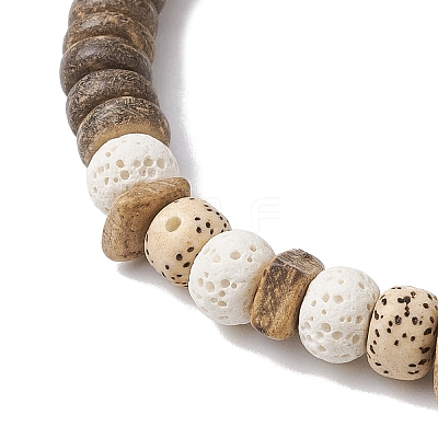 Natural Lava Rock & Wood Beads Bracelets BJEW-JB10976-1
