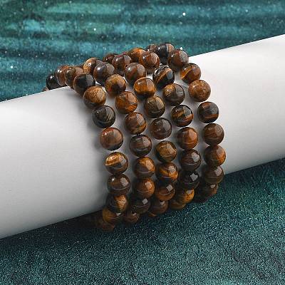 Natural Tiger Eye Bead Stretch Bracelets BJEW-K212-C-028-1