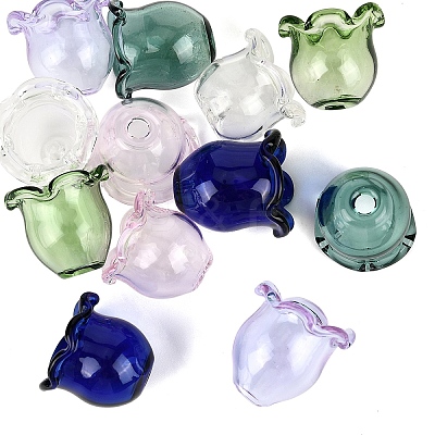 12Pcs 6 Colors Transparent Glass Bead Caps GLAA-YW0004-84-1