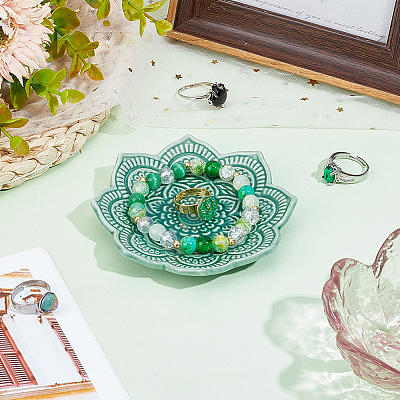 1Pc Mandala Flower Shape Porcelain Jewelry Plate DJEW-SC0001-08-1