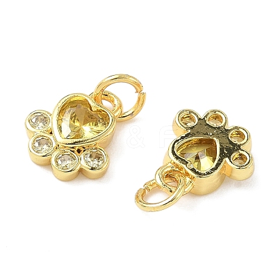 Brass Pave Cubic Zirconia Paw Print Charms KK-I355-17G-03-1