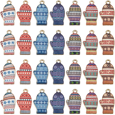 28Pcs 7 Colors Winter Theme Alloy Printed Pendants FIND-SC0012-46-1