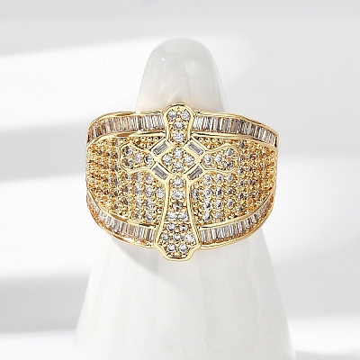 Brass Micro Pave Clear Cubic Zirconia Open Cuff Rings for Women RJEW-A059-04G-1