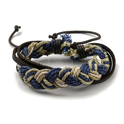 Adjustable PU Leather & Waxed Cords Braided Multi-strand Bracelets BJEW-F468-03-1