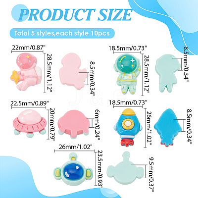 50Pcs 5 Styles Space Theme Opaque Resin Decoden Cabochons RESI-PH0002-20-1