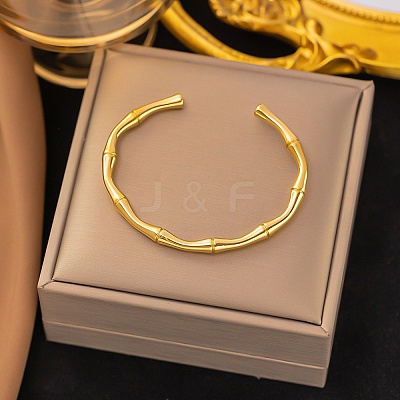 304 Stainless Steel Bamboo Joint Cuff Bangles for Women BJEW-G759-09G-1