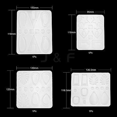 4Pcs Geometric/Teardrop/Heart Pendant & Links Silicone Molds DIY-LS0003-22-1