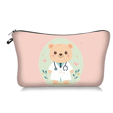 Cartoon Doctor Bear Print Polyester Cosmetic Zipper Pouches PW-WG9A6AB-02-1