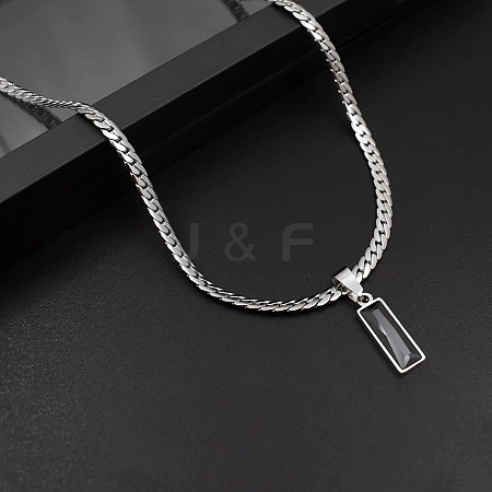 Rectangle 304 Stainless Steel Cubic Zirconia Snake Chain Pendant Necklaces FS-WGB1AC9-01-1
