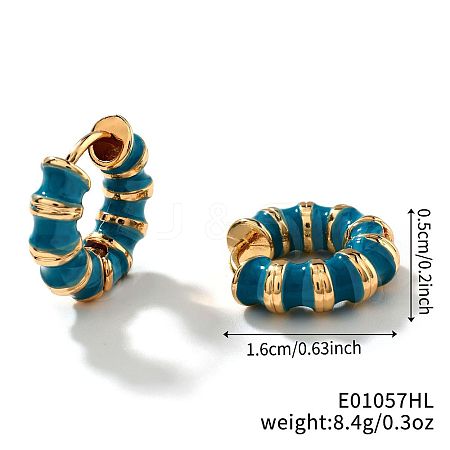 Brass Striped Enamel Bamboo Hoop Earrings YF1194-5-1