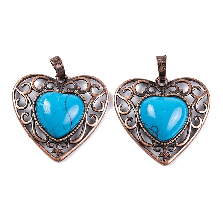 Synthetic Turquoise Peach Love Heart Pendants G-G158-01-09-1