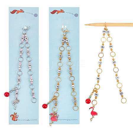 Glass & Acrylic Beaded Knitting Row Counter Chains HJEW-AB00549-1