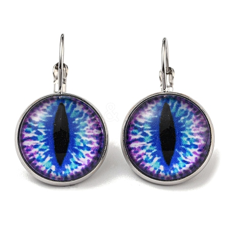 Dragon Eye Glass Leverback Earrings with Brass Earring Pins EJEW-Q798-01U-1