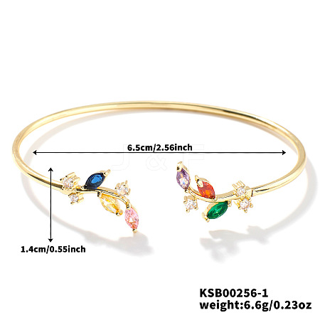 Elegant Brass Cubic Zirconia Leaf Cuff Bangles for Women VL7639-1-1