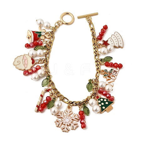 Christmas Theme Alloy Enamel Charm Bracelets BJEW-TA00651-1